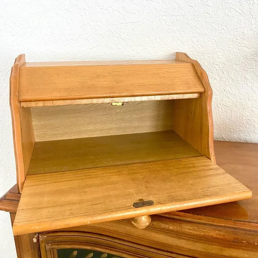 Vintage Housewares Coordinates Wooden Bread Box Cottage Core Farmhouse